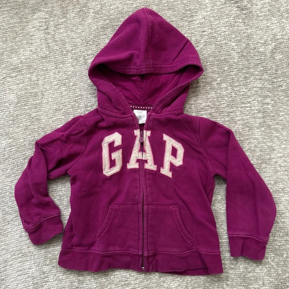 Baby GAP Purple Fuchsia Zip Hoodie Size 5 Cozy Sweatshirt‎ Glitter Sparkle